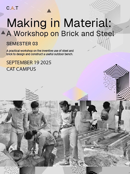 Making in Material: A Workshop on Brick and Steel
As part of the Semester 3 BMC Workshop, a hands-on session was conducted on the creative use of brick and steel to design and build a functional outdoor bench.
The workshop provided students with practical exposure to material behavior, construction techniques, and the importance of teamwork in the making process.
Coordinated by:
Material Workshop Faculty and Technical Supervisors
#cattrivandrum #designbuild #brickandsteel #materialworkshop #architectureeducation #handsonlearning #constructiontechniques #futurearchitects